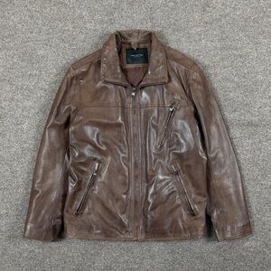 VTG Marc New York Brown Genuine Leather Harrington Jacket Men’s L Full Zip Coat